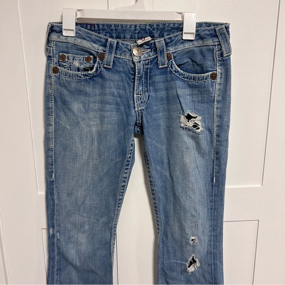 True Religion BOBBY BIG T Women's Distressed  Flared Jeans Size 29 Vintage USA - Picture 3 of 10